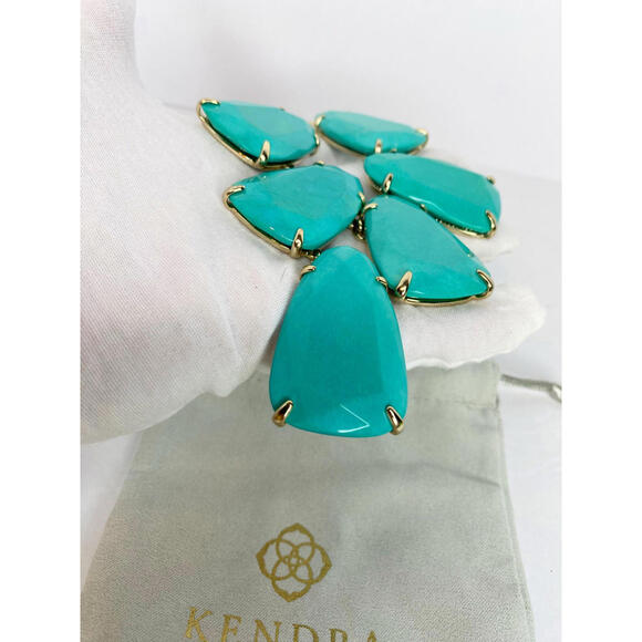 Kendra Scott Harlow Necklace Teal Blue Green Gold Tone Statement - Picture 8 of 10